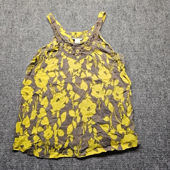 O'Neill Tops - O'Neill Womens Yellow Brown Floral Crochet Lace Bib Cotton Tank Top Small